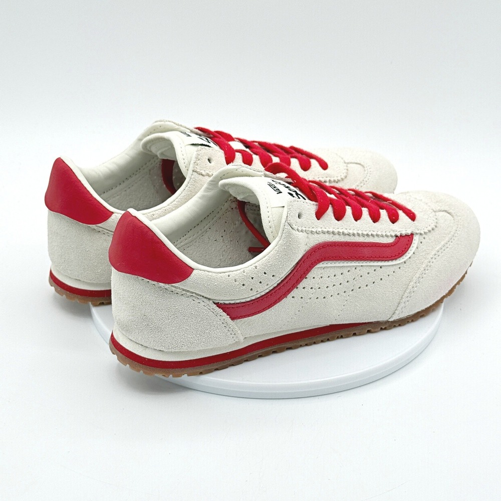 Vans Super Lowpro Size 8 Womens Suede Marshmallow/Red NEW - Picture 4 of 10